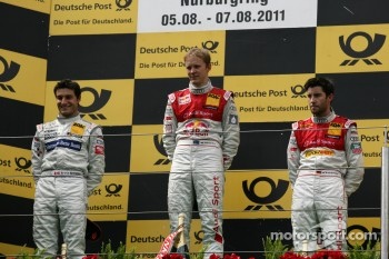 Podium: race winner Mattias Ekström, Audi Sport Team Abt, second place Bruno Spengler, Team HWA AMG Mercedes, third place Mike Rockenfeller, Audi Sport Team Abt