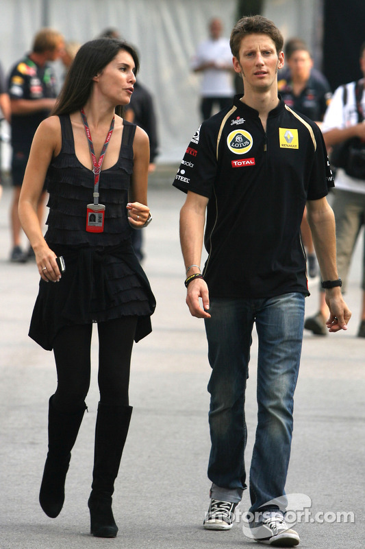 Romain Grosjean, Lotus Renault GP and his girlfriend Marion Joles at