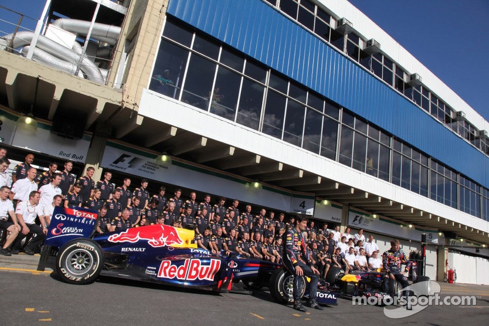The red bull team with Mark Webber, Red Bull Racing and Sebastian Vettel, Red Bull Racing