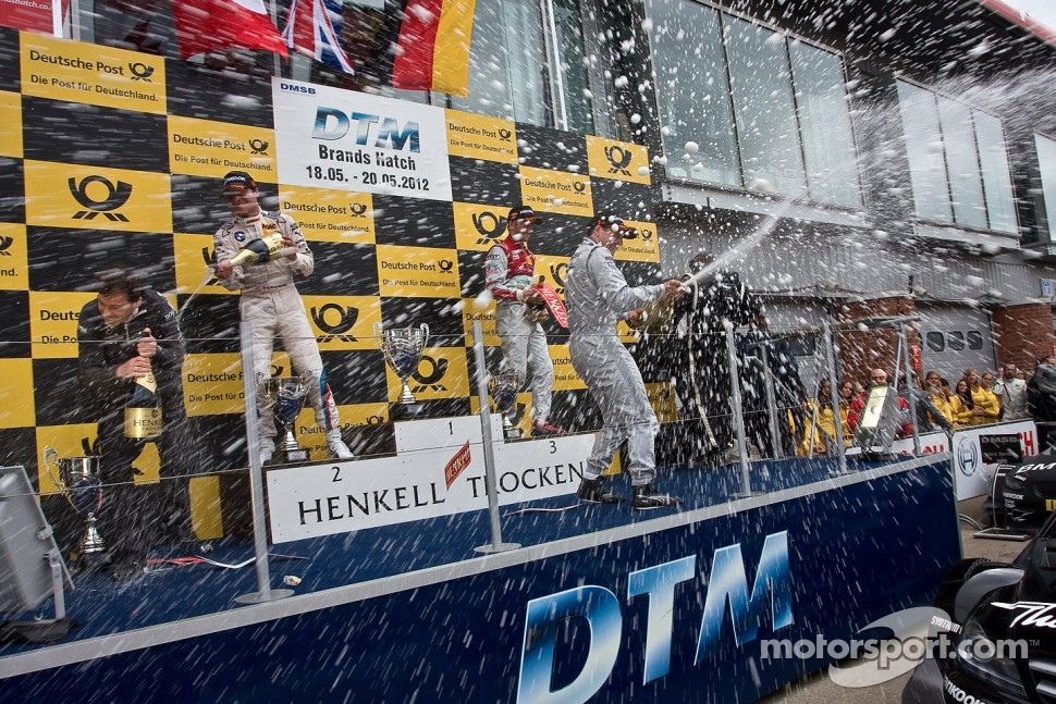 Podium from left: Bruno Spengler, BMW Team Schnitzer BMW M3 DTM, Gary Paffett, Team HWA AMG Mercedes, AMG Mercedes C-Coupe, Mike Rockenfeller, Phoenix Racing Audi A5 DTM