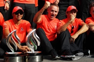 Italian GP Race winner Lewis Hamilton, McLaren celebrates with Martin Whitmarsh, McLaren Chief Executive Officer, Jenson Button, McLaren and the team