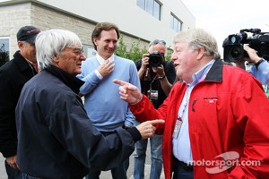 Bernie Ecclestone, CEO Formula One Group, with Christian Horner, Red Bull Racing Team Principal and Michael Tee