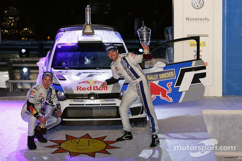 Podium: winners Sébastien Ogier and Julien Ingrassia, Volkswagen Polo WRC, Volkswagen Motorsport