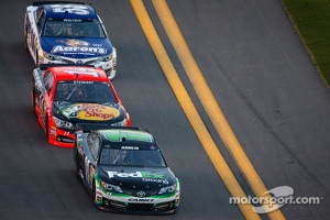 Denny Hamlin, Joe Gibbs Racing Toyota, Tony Stewart, Stewart-Haas Racing Chevrolet and Michael Waltrip, Michael Waltrip Racing Toyota