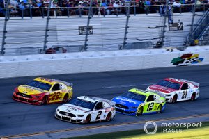 Brad Keselowski, Team Penske, Ford Mustang Discount Tire, Joey Logano, Team Penske, Ford Mustang Shell Pennzoil, Ryan Blaney, Team Penske, Ford Mustang Menards / Peak, and Matt DiBenedetto, Wood Brothers Racing, Ford Mustang Motorcraft/Quick Lane