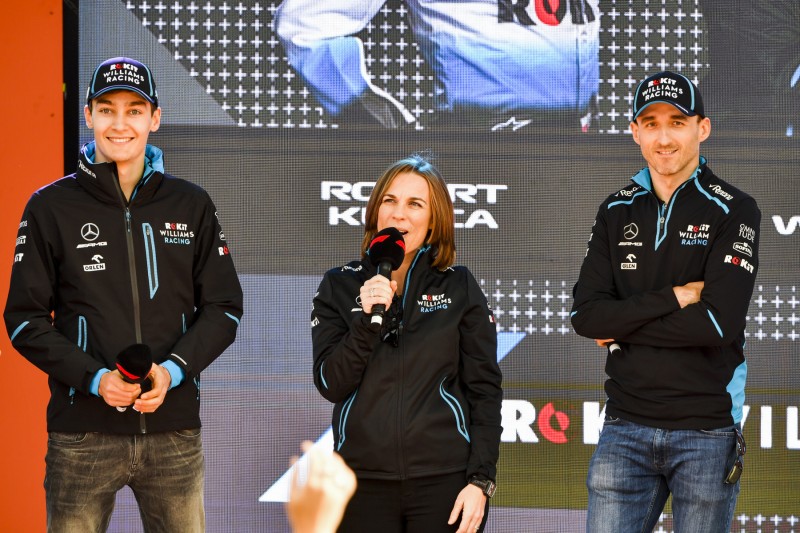 George Russell Claire Williams Robert Kubica Williams ROKiT Williams Racing F1CIP CIP Moto3 ~George Russell (Williams), Claire Williams und Robert Kubica (Williams) ~