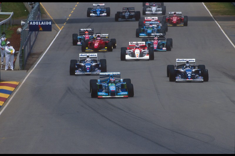 Michael Schumacher Nigel Mansell Mika Häkkinen Gerhard Berger Rubens Barrichello Johnny Cecotto Jun. Ferrari Scuderia Ferrari F1Williams Williams F1 Team F1McLaren McLaren Mercedes F1 ~Michael Schumacher, Nigel Mansell, Mika Häkkinen, Gerhard Berger, Rubens Barrichello und Johnny Cecotto Jun. (Trident) ~