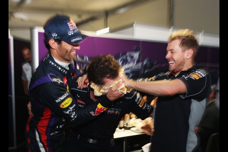 Sebastian Vettel Mark Webber Christian Horner Red Bull Infiniti Red Bull Racing F1 ~Sebastian Vettel (Red Bull), Mark Webber (Red Bull) und Christian Horner ~