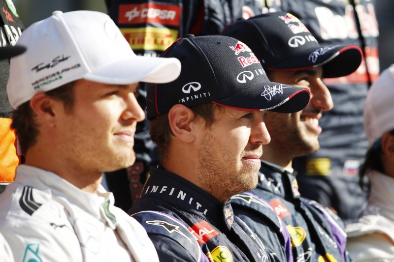 Nico Rosberg Sebastian Vettel Daniel Ricciardo Mercedes Mercedes AMG Petronas Formula One Team F1Red Bull Infiniti Red Bull Racing F1 ~Nico Rosberg (Mercedes), Sebastian Vettel (Red Bull) und Daniel Ricciardo (Red Bull) ~