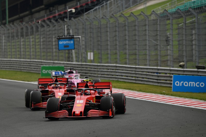 Charles Leclerc Sebastian Vettel Sergio Perez Ferrari Ferrari F1Racing Point Racing Point F1 ~Charles Leclerc (Ferrari), Sebastian Vettel (Ferrari) und Sergio Perez (Racing Point) ~