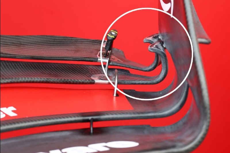 Ferrari-Frontflügel mit modifizierten Flaps in Austin 2024