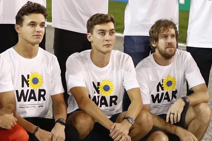 Lando Norris, George Russell, Sebastian Vettel
