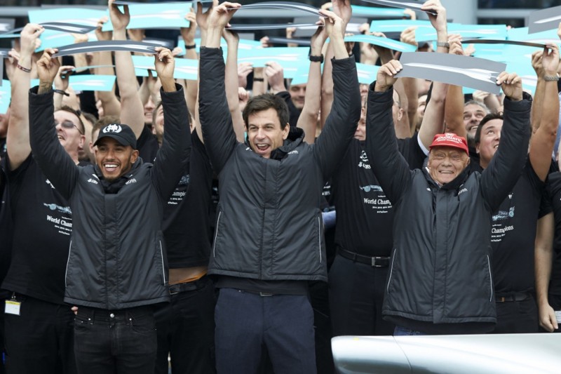 Lewis Hamilton, Toto Wolff, Niki Lauda