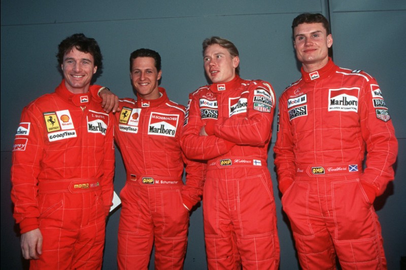 Eddie Irvine, Michael Schumacher, Mika Häkkinen, David Coulthard