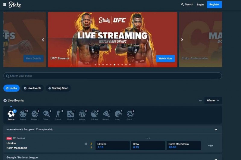 Stake.com Online-Wetten Dashboard
