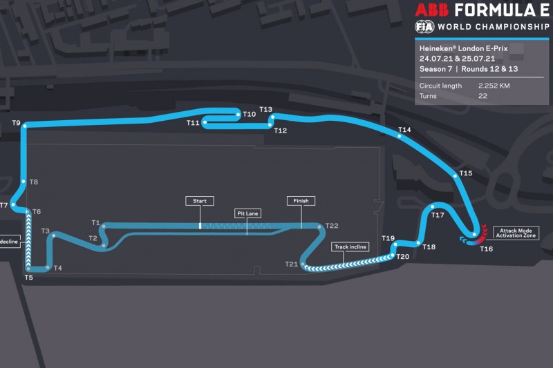 Streckenlayout für den E-Prix London der Formel E 2021