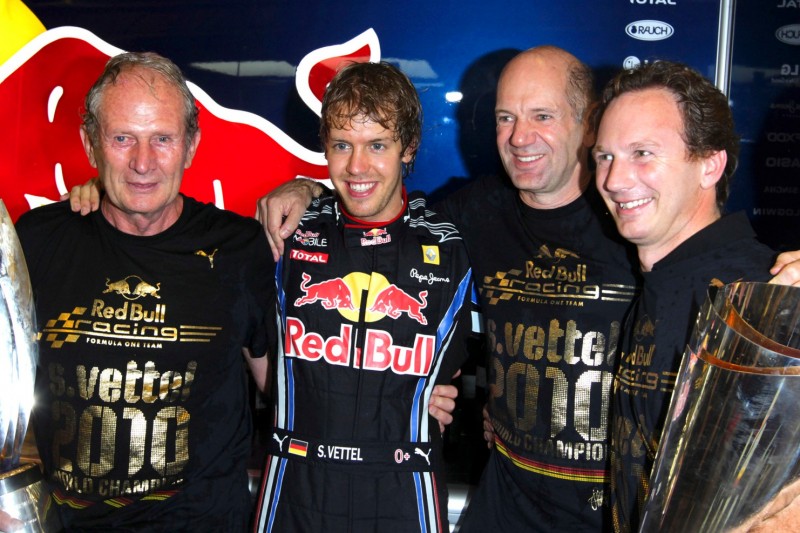 Helmut Marko, Sebastian Vettel, Adrian Newey, Christian Horner