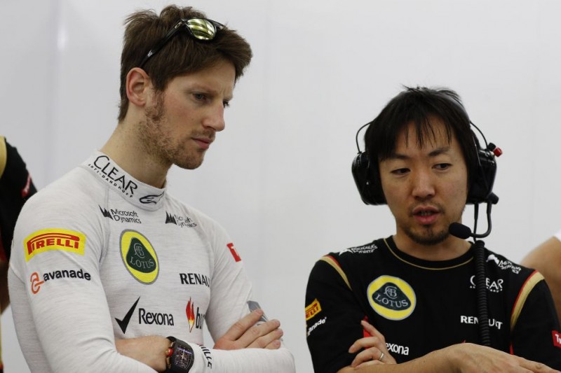 Romain Grosjean und sein Renningenieur Ayao Komatsu bei Lotus