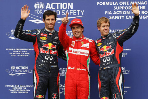 Mark Webber, Fernando Alonso, Sebastian Vettel | Fot. XPB