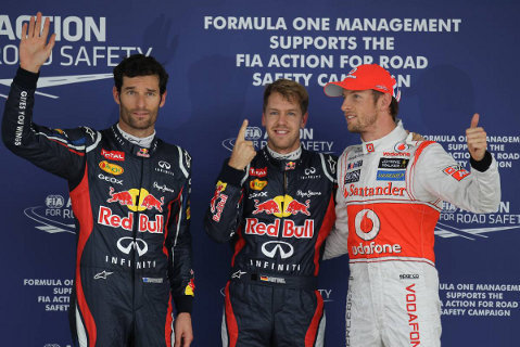 Mark Webber, Sebastian Vettel i Jenson Button | Fot. XPB