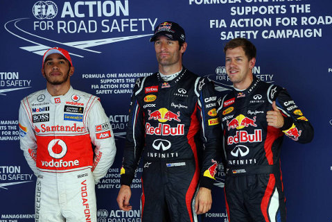 Lewis Hamilton, Mark Webber i Sebastian Vettel | Fot. XPB