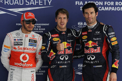 Lewis Hamilton, Sebastian Vettel i Mark Webber | Fot. XPB
