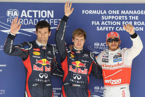 Mark Webber, Sebastian Vettel i Lewis Hamilton | Fot. XPB