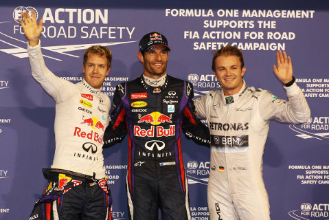 Sebastian Vettel, Mark Webber i Nico Rosberg | Fot. XPB