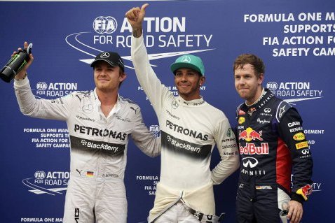 Nico Rosberg, Lewis Hamilton i Sebastian Vettel | Fot. XPB