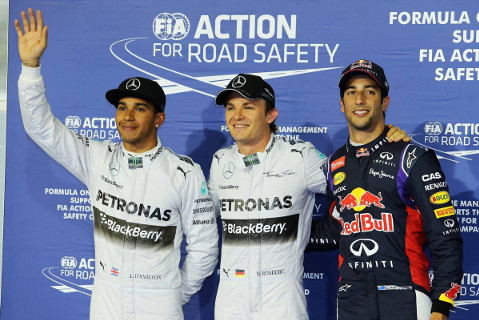 Lewis Hamilton, Nico Rosberg i Daniel Ricciardo | Fot. XPB