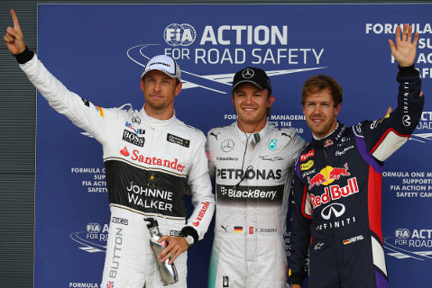Jenson Button, Nico Rosberg i Sebastian Vettel | Fot. XPB