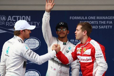 Nico Rosberg, Lewis Hamilton i Sebastian Vettel | Fot. XPB
