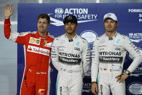Sebastian Vettel, Lewis Hamilton i Nico Rosberg | Fot. XPB