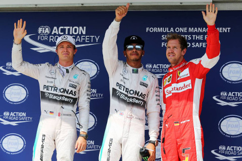 Nico Rosberg, Lewis Hamilton i Sebastian Vettel | Fot. XPB
