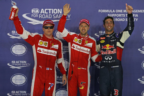Kimi Räikkönen, Sebastian Vettel i Daniel Ricciardo | Fot. XPB