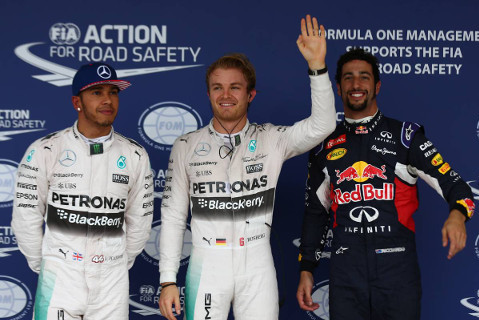 Lewis Hamilton, Nico Rosberg i Daniel Ricciardo | Fot. XPB