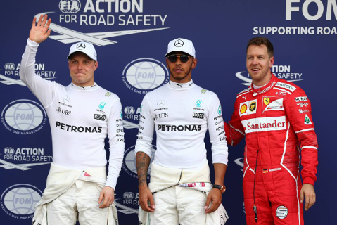Valtteri Bottas, Lewis Hamilton i Sebastian Vettel | Fot. XPB