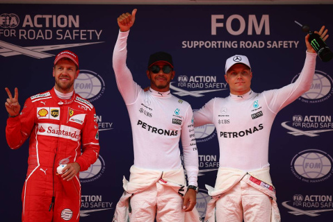 Sebastian Vettel, Lewis Hamilton i Valtteri Bottas | Fot. XPB