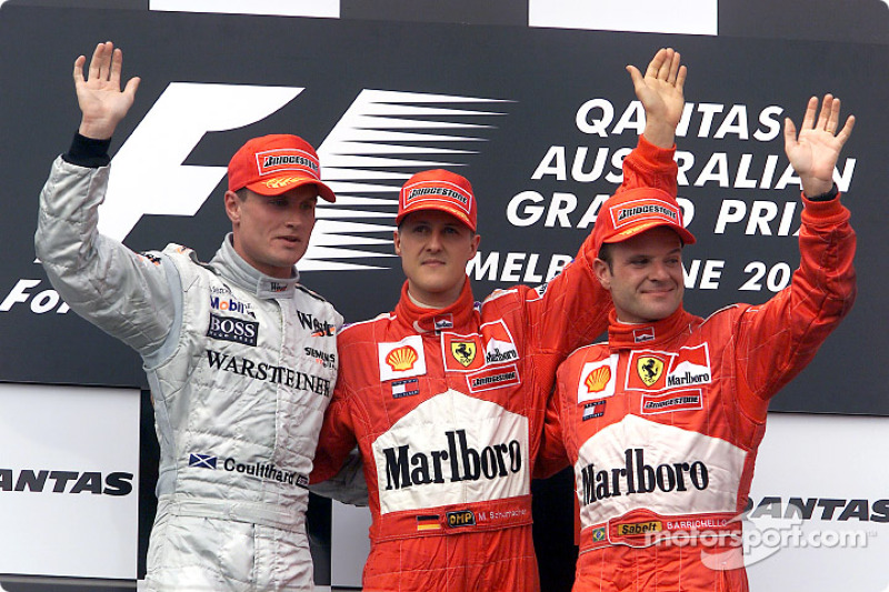 2001: 1. Michael Schumacher, 2. David Coulthard, 3. Rubens Barrichello
