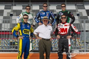 Jack Roush poses with his drivers, Matt Kenseth, Ricky Stenhouse Jr., Carl Edwards, Trevor Bayne and Greg Biffle