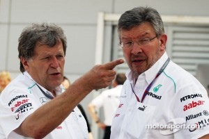 Norbert Haug, Mercedes Sporting Director with Ross Brawn, Mercedes GP Team Principal