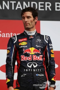 Race winner Mark Webber, Red Bull Racing celebrates on the podium