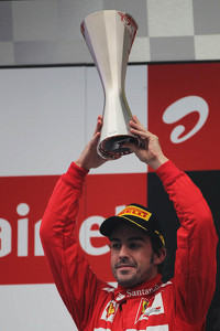 Fernando Alonso, Ferrari celebrates his second position on the podium