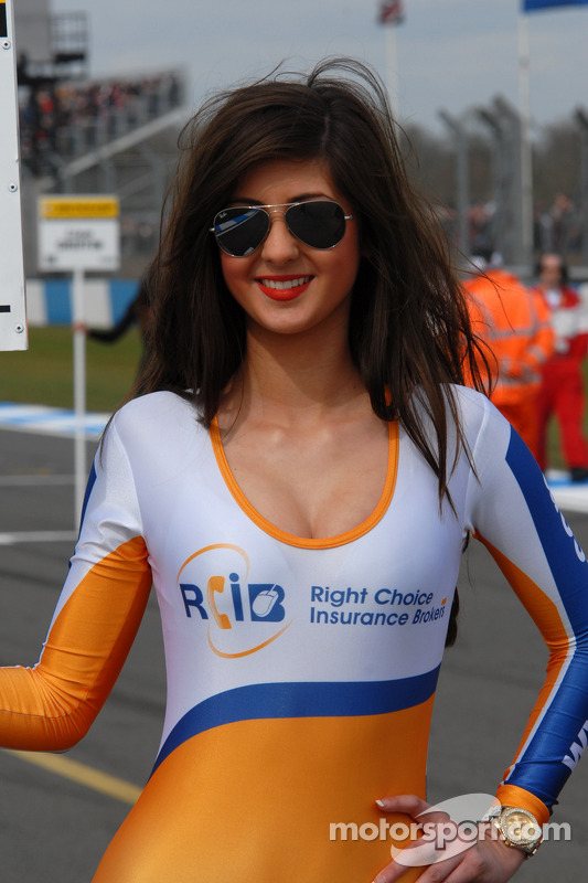 RCIB Insurance grid girl at Donington Park