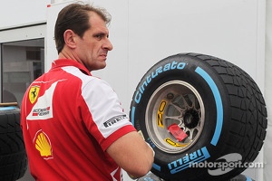 Ferrari mechanic with Pirelli tyres