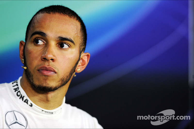 Lewis Hamilton, Mercedes AMG F1 bij de FIA-persconferentie ...