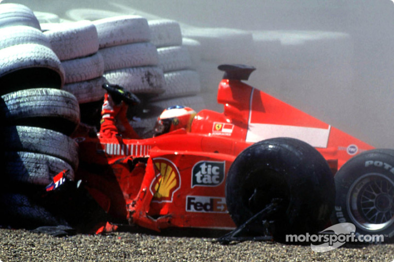 Michael Schumacher crashes at British GP