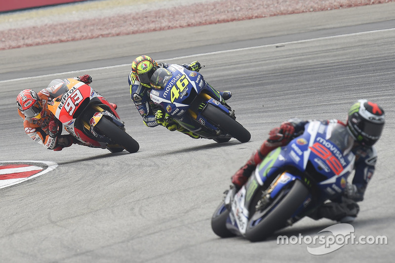 Jorge Lorenzo, Yamaha Factory Racing, Valentino Rossi, Yamaha Factory Racing et Marc Marquez, Repsol Honda Team