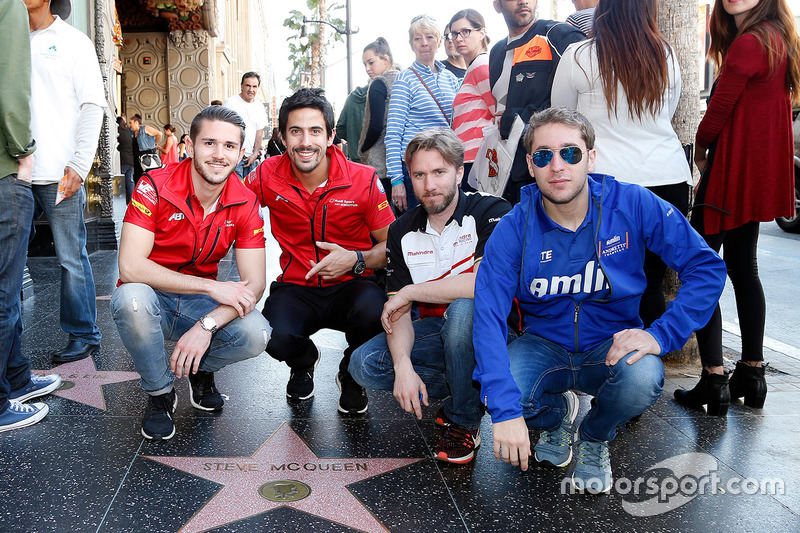 Daniel Abt, Lucas di Grassi, ABT Schaeffler Audi Sport, Nick Heidfeld, Mahindra Racing, Robin Frijns, Amlin Andretti Formula E Team en el Paseo de la Fama